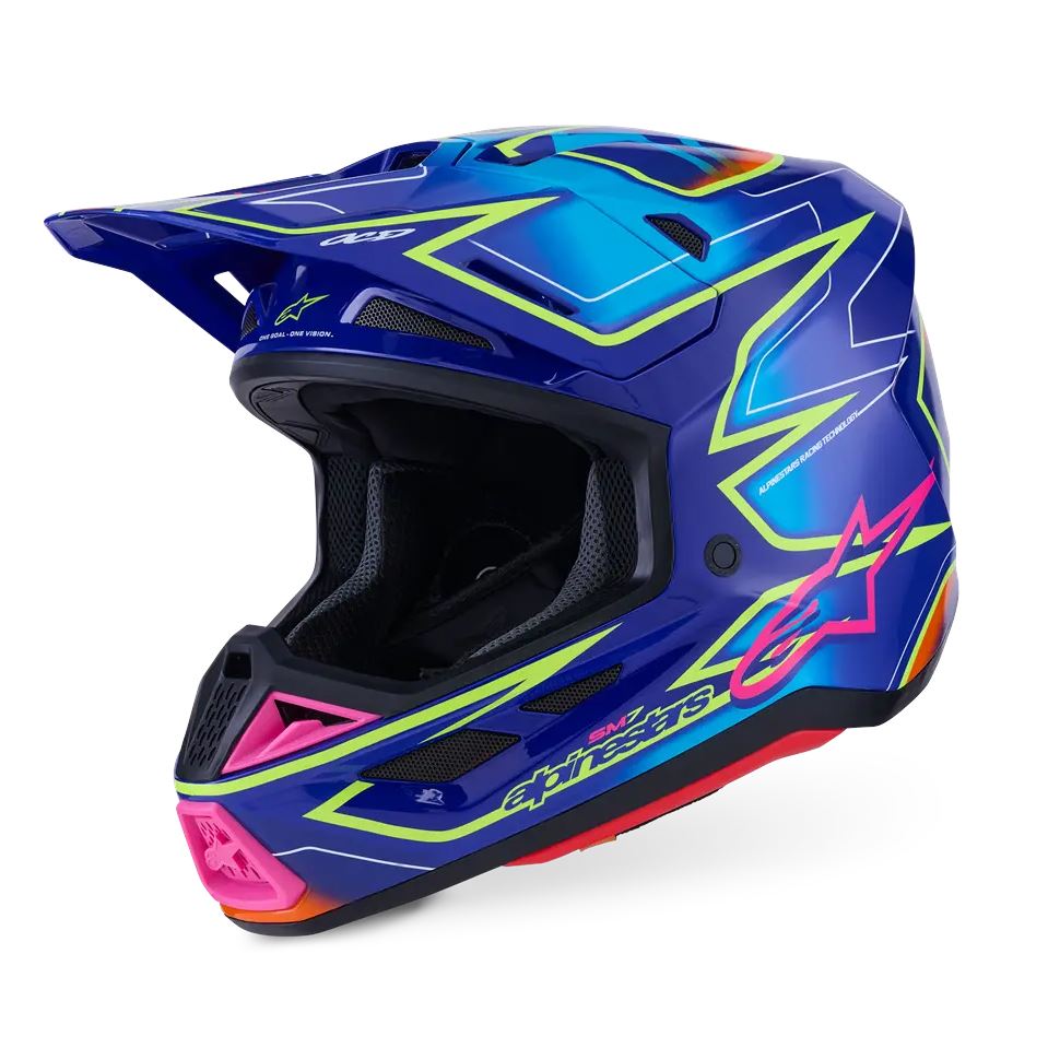 Alpinestars 2026 SM7 Cast Motocross Helmet Blue Pink Yellow Flo Glossy